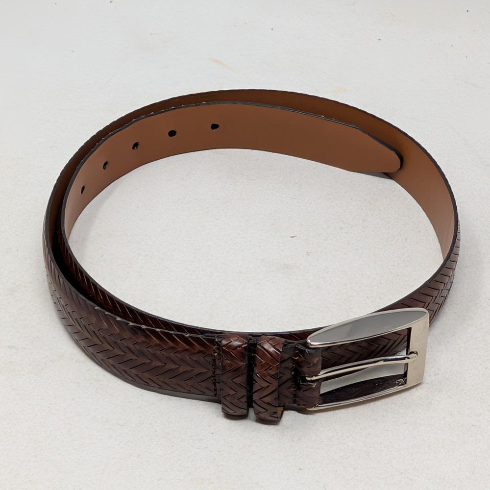 Allen Edmonds Mens 36 Brown Woven Italian Calfskin Leather Dress Belt 30006 USA